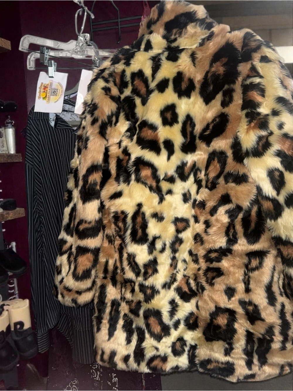 Jessica Simpson Faux Fur Leopard Print Coat Jacket Womens XL Glam Statement - Picture 8 of 8